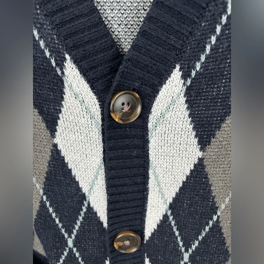 PacSun Oversized Argyle Cardigan - Navy and Gray - Picture 3 of 6